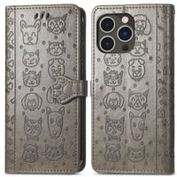 Funda Cartera Foxdock Para Iphone 14 Pro , Flip Pu Con Relieve De Gatos Y Perros, Tarjetero Y Soporte