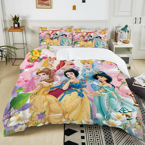Princesses Printed 3PC Bedding Set Duvet Cover Bed Quilt Cover Bedroom Decor Children Birthday Gift Full Size Girls Gifts Bed Sheets