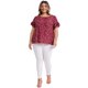 thumbnail image 2 of GRACIA Y GRANDEZA Blusas de Mujer Tallas Grandes Estampado Floral Cuello Redondo Volantes de Doble Capa Manga Corta Blusas de Verano 3X Rojo, 2 of 7