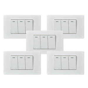 Want - Pack 5 Interruptores Triple Metálico 9/12 16A - Blanco