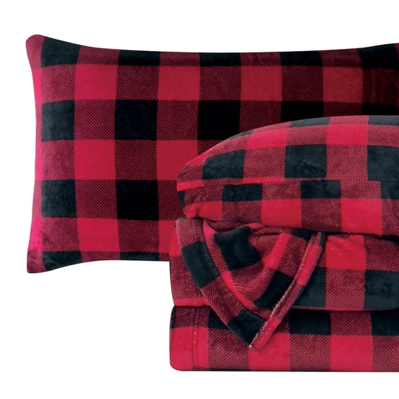Juego de sábanas Elegant Comfort de franela de terciopelo, color rojo búfalo