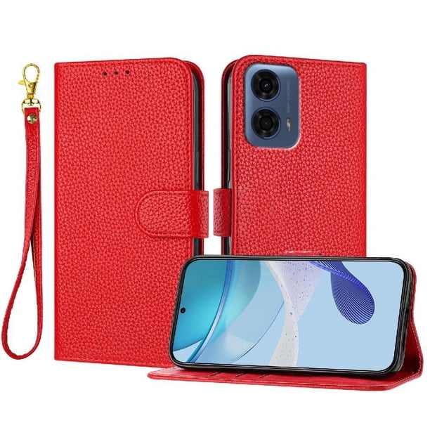 Funda Cartera para Motorola Moto G24 Power 4G Tarjetero Soporte Magnético y Correa Rojo