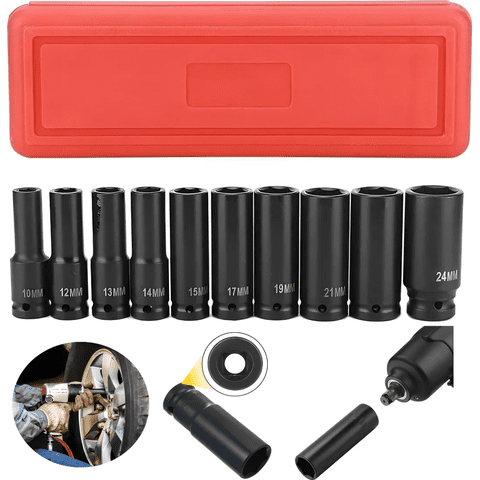 Genérico - 10 Piezas Juego Set Dados De Impacto 1/2, 8 A 24 Mm En Caja