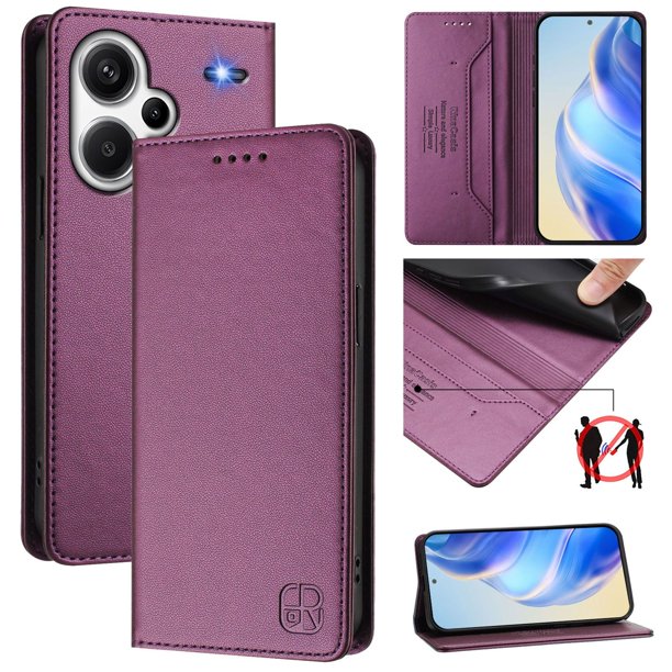 Funda Billetera con Soporte para Xiaomi Redmi Note 13 Pro Plus 5G Bloqueo RFID Plegable Violeta