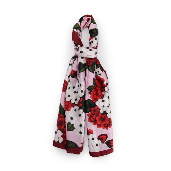 Pañuelo Largo Tipo Seda De 90x180cm Floreado Elegante Mujer rojo Talla Única