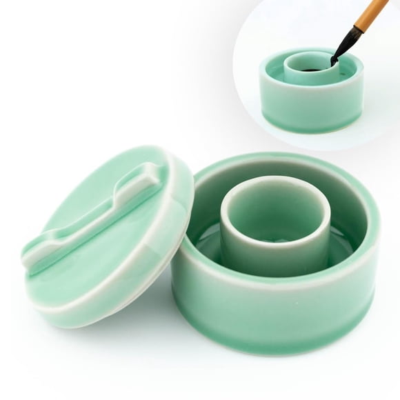 Tintero De Cerámica Verde Con Tapa 10 Ml