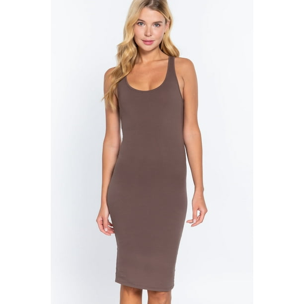 Saronite Vestido Midi Ajustado con Espalda Nadadora y sin Mangas Basics, Marrón Madera (para Mujer)