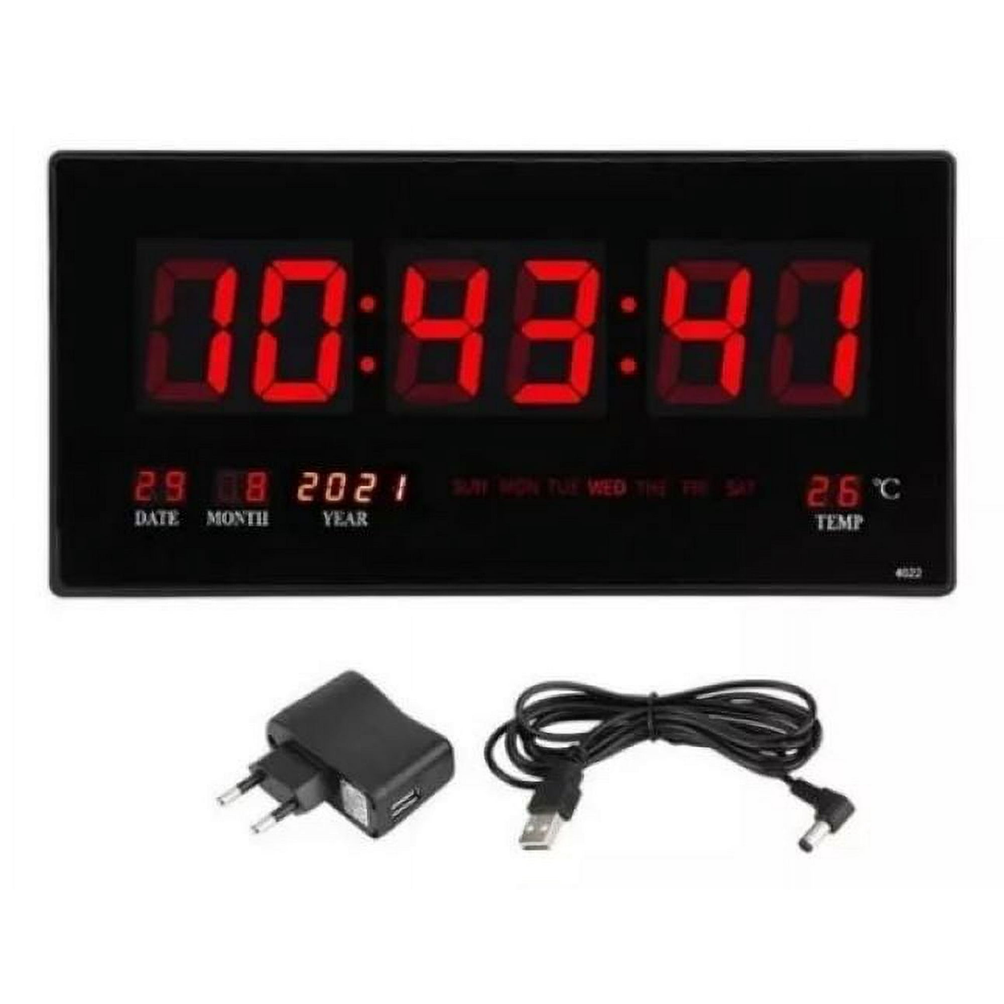 Shop E-home - Reloj Digital Pared Luz Led Hora Fecha Temperatura 36x15cm