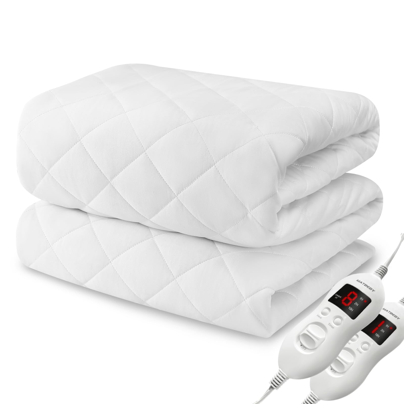 Funda De Colchón Con Calefacción Matbeby King Size Con Doble Control, Color Blanco
