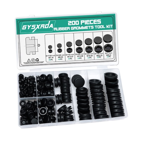 Kit de ojales de goma Gysxrda, paquete de 200 unidades, 7 tamaños para cableado