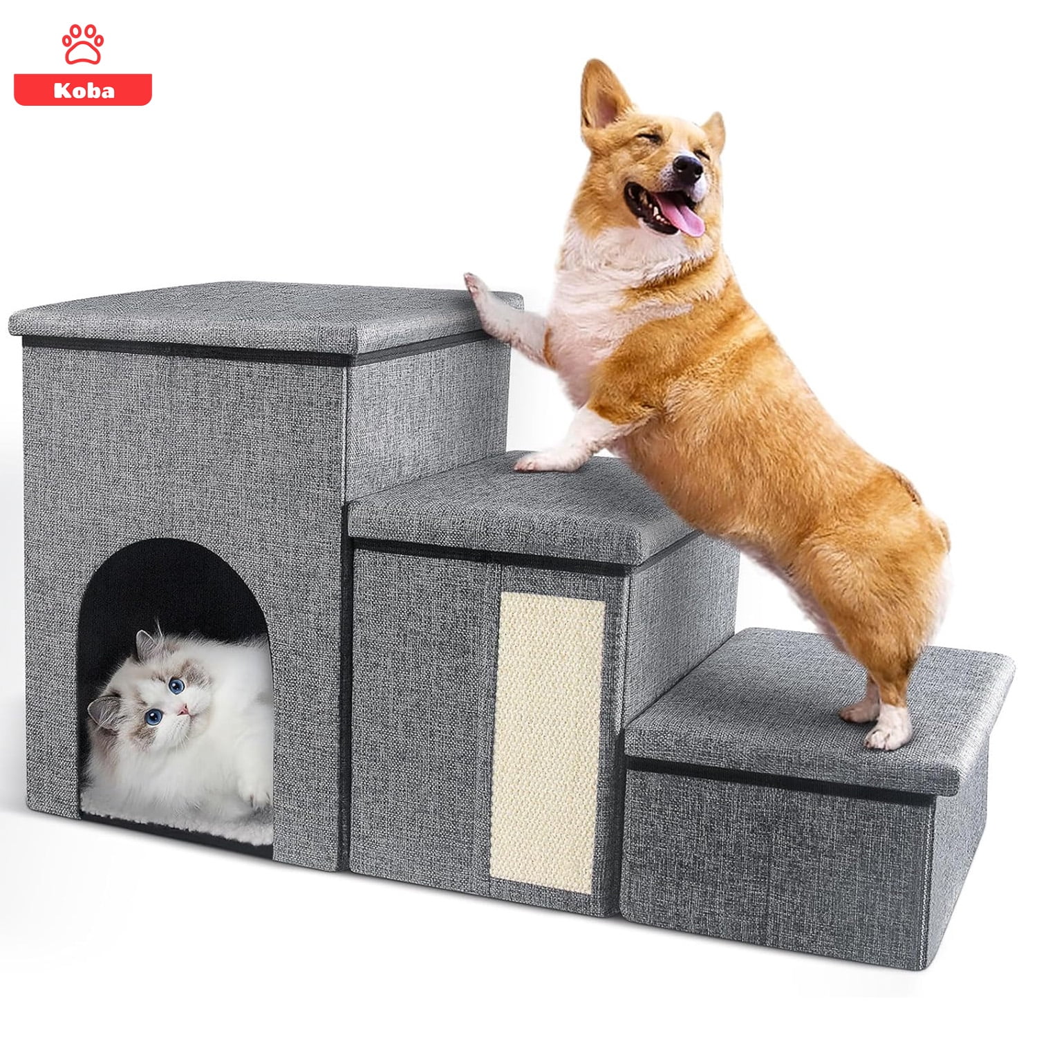 Koba - Escalera Mascota Perro Gato Con Almacenamiento Plegable Gris