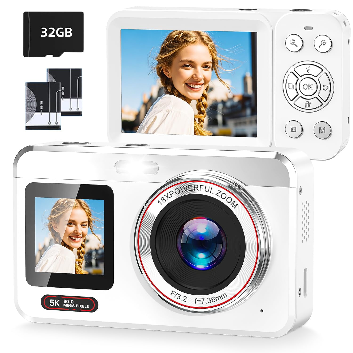 Hoorola - Cámara Digital Cs05 80 Mp 5k Con Doble Pantalla Y Zoom 18x