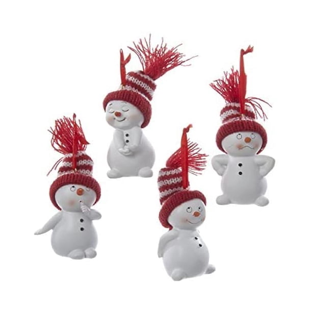 Adorno navideño con diseño de muñeco de nieve de Kurt Adler con gorro de punto, 10 cm, 4 unidades