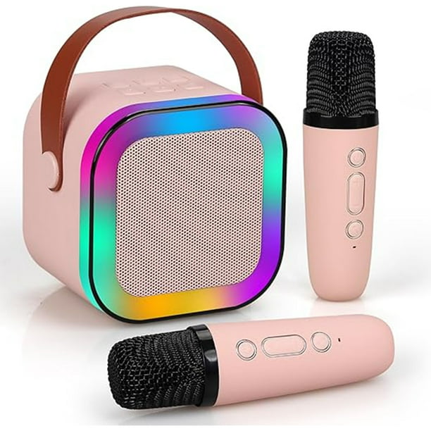 Máquina De Sonido De Karaoke, Mini Altavoz Portátil De Karaoke Bluetooth Con 2 Micrófonos Inalámbricos Y Efectos De Luz Led, Múltiples Métodos De Conexión, Soporte De Cambio De Sonido