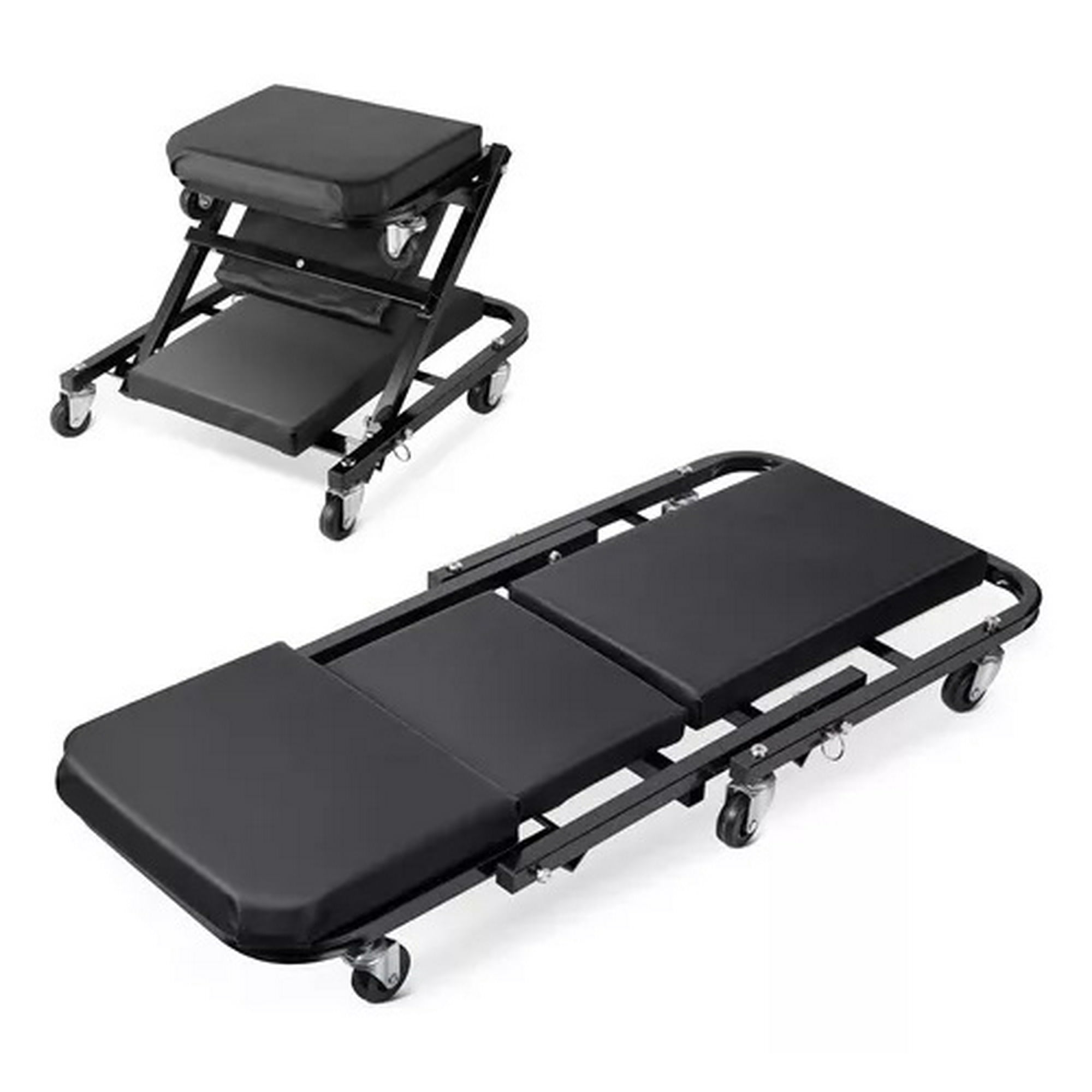 Partyglobos - Camilla Asiento Piso Taller Mecanico Negra Ajustable 2 En 1