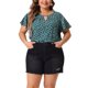 thumbnail image 1 of GRACIA Y GRANDEZA Blusas de Chifón con Cuello de Ojal y Mangas Cortas Acampanadas para Mujer de Talla Grande 1X Azul Verde, 1 of 8