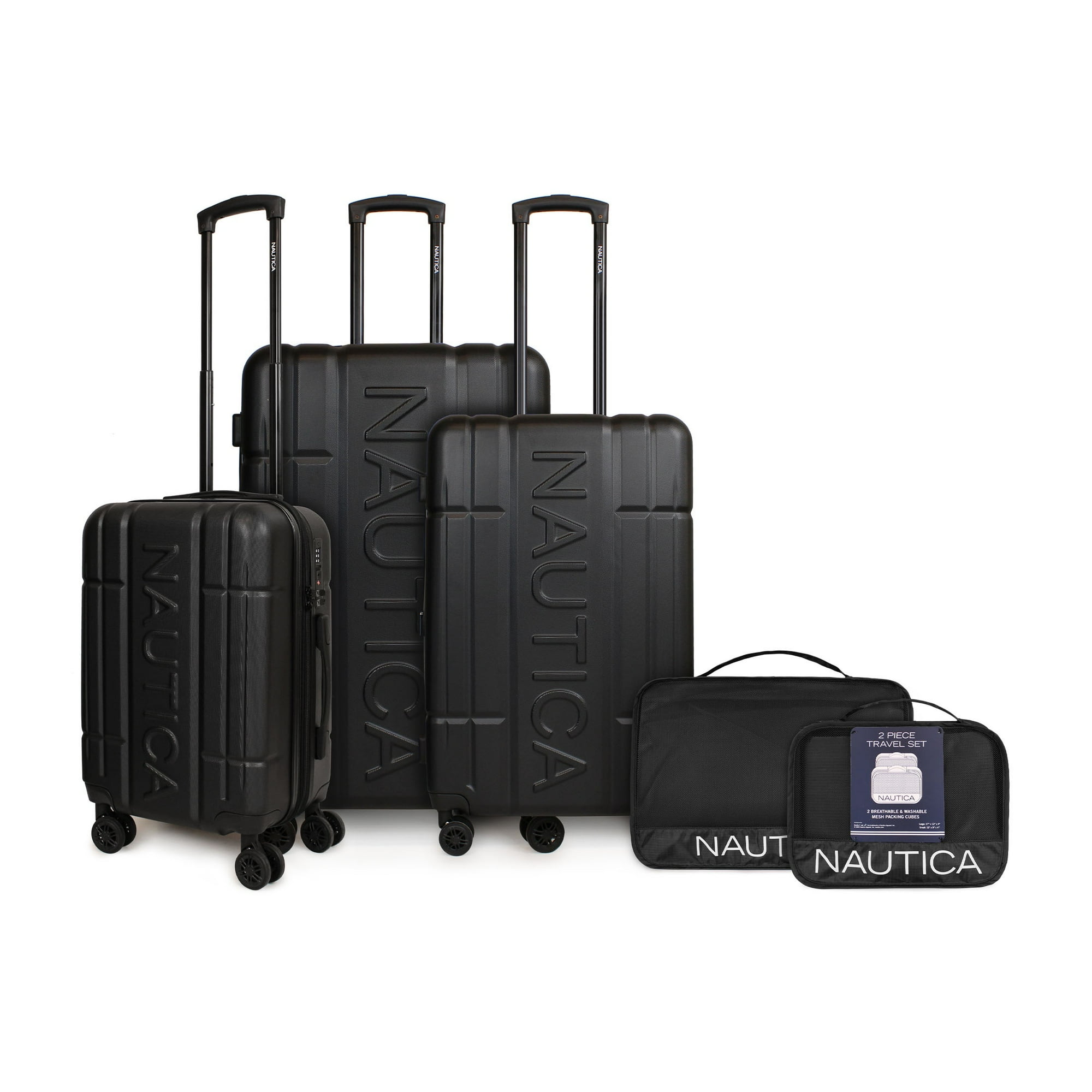 Nautica - Set 3 Maletas S+m+l Amsterdam Negro + Organizador De Viaje 2 Pzas. Negro