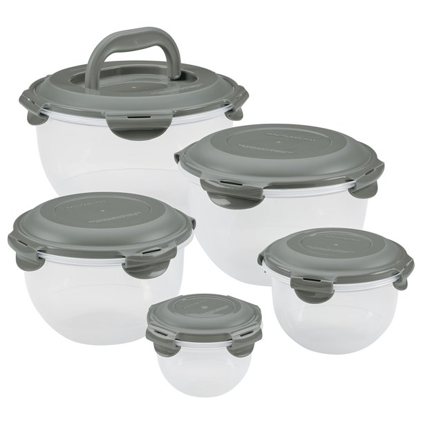 Rachael Ray Juego de 10 Recipientes Transparentes/Gris para Almacenamiento de Alimentos