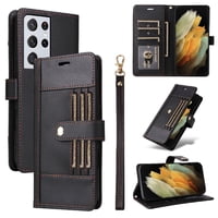 Foxdock Funda Tipo Cartera Para Samsung Galaxy S21 Ultra – Cubierta De Cuero Pu Con Múltiples Ranuras, Bolsillo Para Efectivo Y Correa De Muñeca