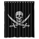 thumbnail image 1 of Cortina de ducha con fondo de bandera pirata de Jolly Roger, con ganchos, tamaño 60 x 72 pulgadas, 1 of 3