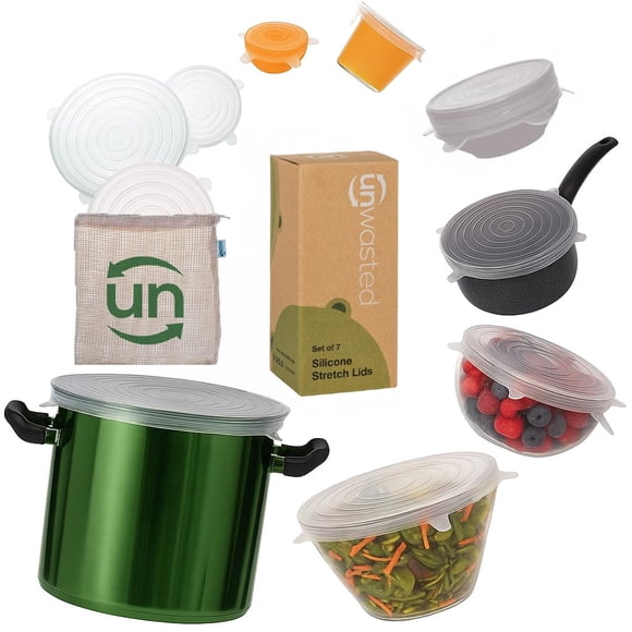 Tapas de silicona reutilizables unwasted para conservar alimentos (paquete de 7)