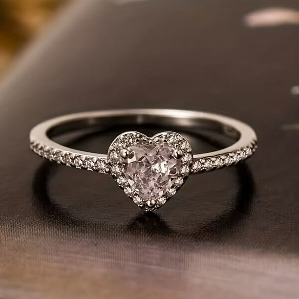 Cute Heart Design 925 Sterling Silver Promise Ring with Shining Zircon Inlay - Perfect Engagement and Wedding Jewelry for Women