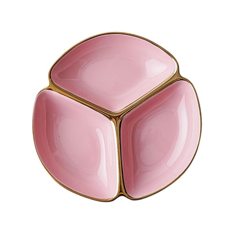 Magideal - Plato Dividido Con Compartimentos Para Niños, Vajilla De Cerámica Con Control De Porciones, Vajilla Redonda De 3 Compartimentos, Plato De Cena De Tres Rosa