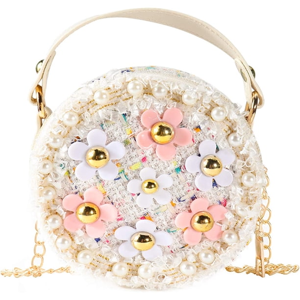Bolso bandolera para niña con flores de perla, minibolsos de princesa adorables