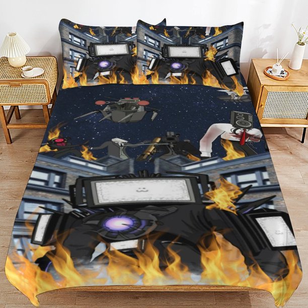 Skibidi Toilet Bedding Set Duvet Cover Comfortable and Lightweight Cartoon Bedding 3 Piece Bed Set
