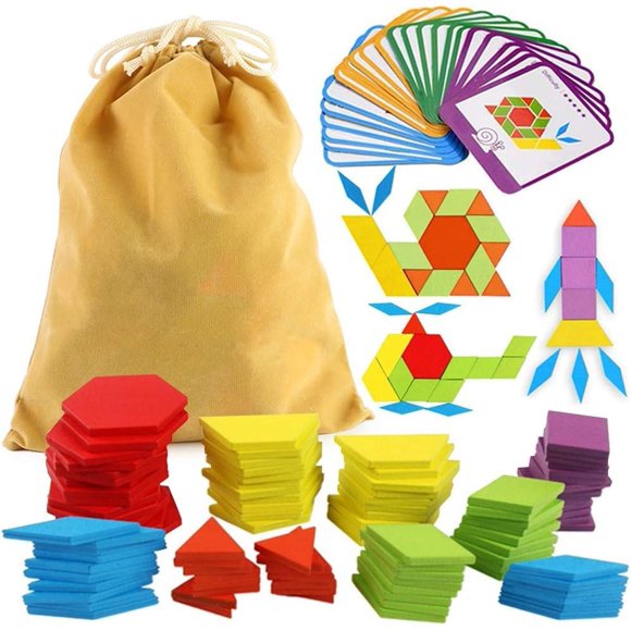 Pattern Blocks Lovestown 209 unidades de madera con tarjetas para niños