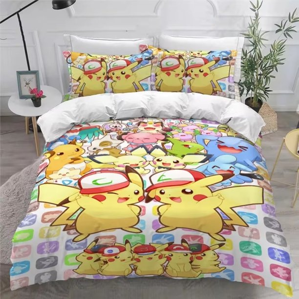 Pikachu Bedding Set Cartoon Anime Quilt Cover Bedroom Decor for Kids Queen King Size Bedding Set Boys Girls Gift Bed Sheets