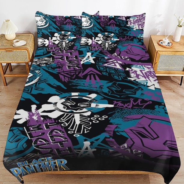 Black Panther Bedding Sets Ultra Soft Skin-Friendly Duvet Cover 3 Piece, Cute Comforter Cover Bed Set for Boys Girls Kids