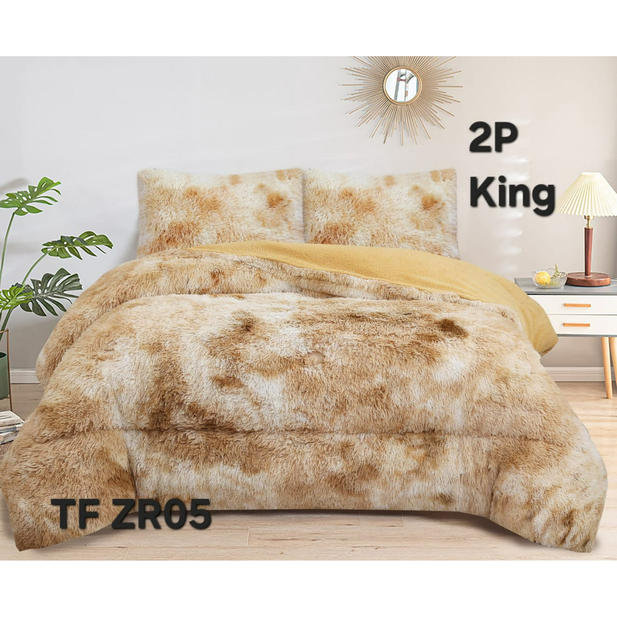 Aladdins Shop - Cobertor De Invierno Peludo Con Chiporro 1,5 Plaza Beige Jaspeado