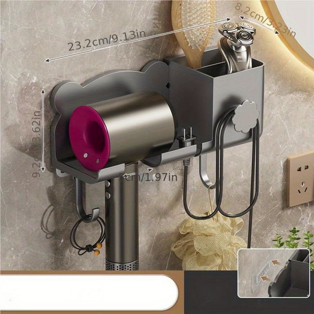 Organize Your Bathroom with Our Sturdy ABS Hair Dryer Holder and Storage Rack - Includes Strong Adhesive for Easy Hanging