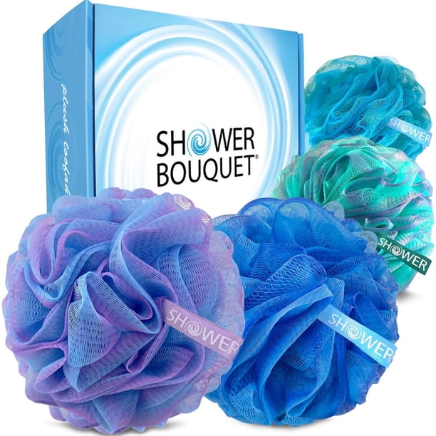 Esponja de baño Loofah, ramo de ducha, tamaño XL, espiral, paquete de 4 unidades, 300 g