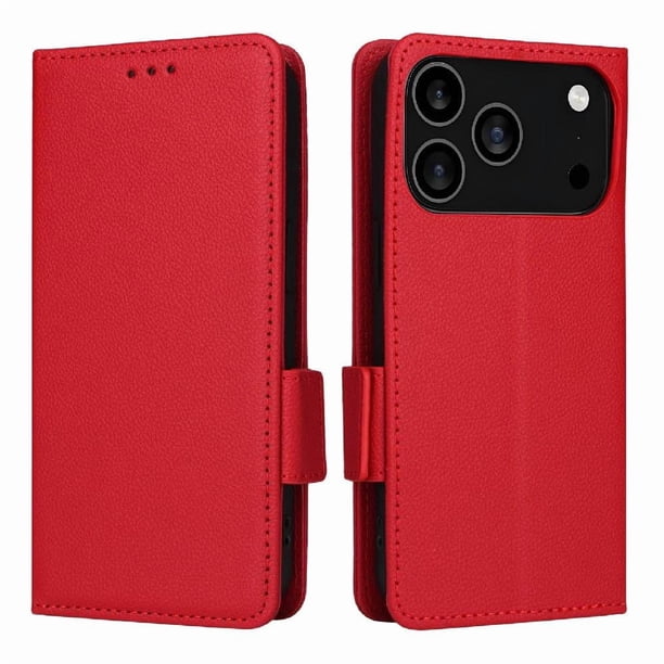 Funda Cartera para iPhone 17 Pro Max Tapa Flip con Ranuras y Soporte Rojo