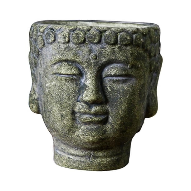 Maceta con cabeza de Buda, contenedor de plantas, bonsái, adorno creativo, decoración, florero, macetero para interior, escritorio, oficina y exterior Verde