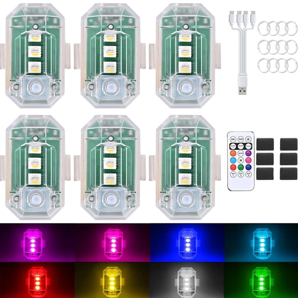 Luces LED estroboscópicas ABYRKVE pack de 6 con control remoto inalámbrico y 8 colores
