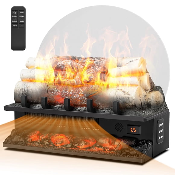 Juego de troncos para chimenea eléctrica de 21 pulgadas con sonido crepitante de 1500 W