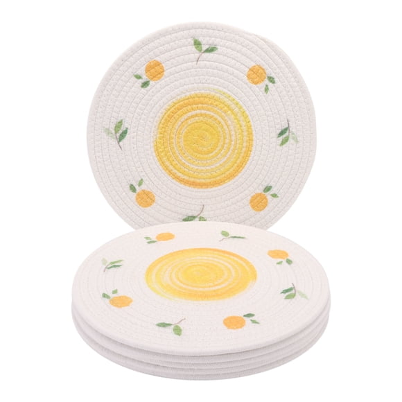 Juego de 6 manteles individuales redondos tejidos para decoración de mesa de comedor interior, manteles que se limpian con un paño, amarillo 11.8x11.8 pulgadas