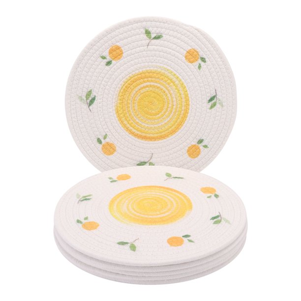 Juego de 6 manteles individuales redondos tejidos para decoración de mesa de comedor interior, manteles que se limpian con un paño, amarillo 11.8x11.8 pulgadas