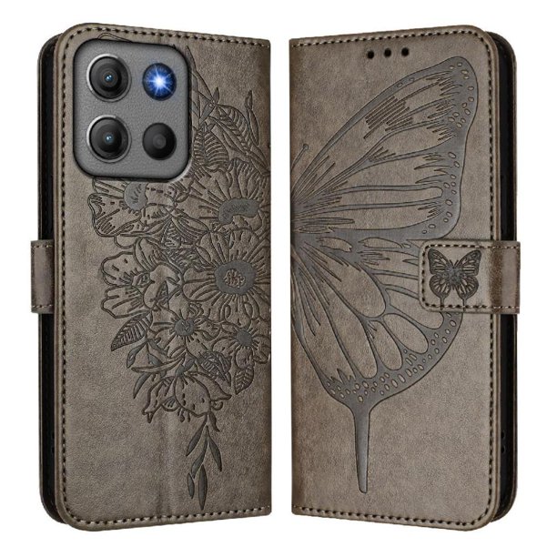 Funda cartera mariposa para Motorola Moto G17 Power con soporte y ranuras para tarjetas Gris