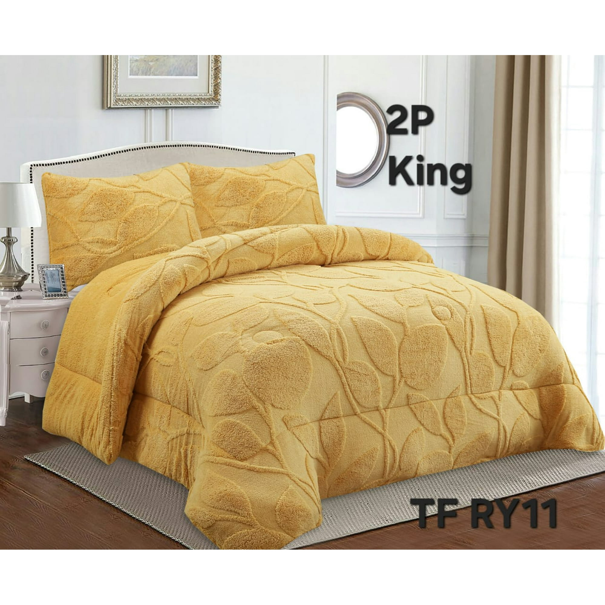 Aladdins Shop - Cobertor De Invierno Texturizado Con Chiporro 2 Plazas Hojas Amarillo