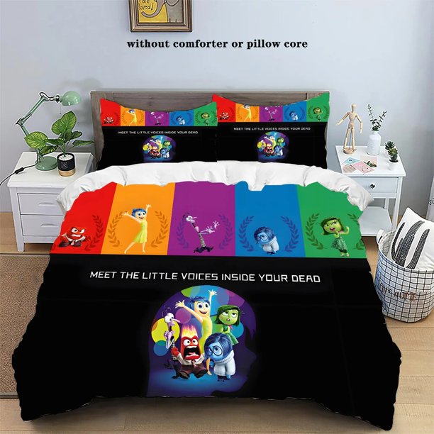 v1925 Bed Sheets Cartoon Inside Out Duvet Cover Pillowcase, Boy & Girl Large King Bedding Set, Home Bedroom Quilt Set 3-Piece Bedding Set (1 Duvet Cover + 2 Pillow Shams) Bed Sheets ju1925