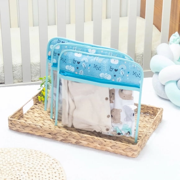 Set 3 Estuches Transparentes Para Mudas de Bebé - Mochila Pañalera Maternal - Color Azul