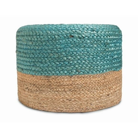 Puff Deco Puff Yute Turquesa/Natural Redondo Diseño Moderno Natural Rustico0,4x0,4 mts