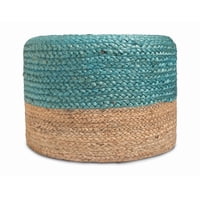 Decoghar - Puff Deco Puff Yute Turquesa/Natural Redondo Diseño Moderno Natural Rustico0,4X0,4 Mts