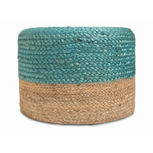 Decoghar - Puff Deco Puff Yute Turquesa/Natural Redondo Diseño Moderno Natural Rustico0,4X0,4 Mts