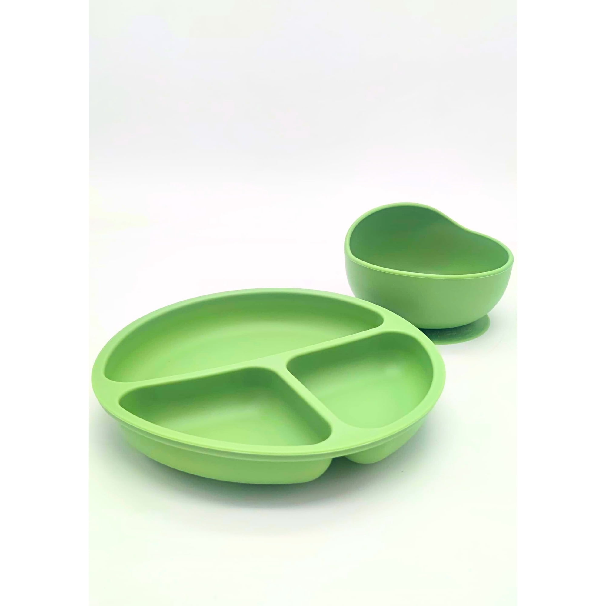 Pios - Pack Plato Y Pote Antideslizante Para Niños Verde Claro