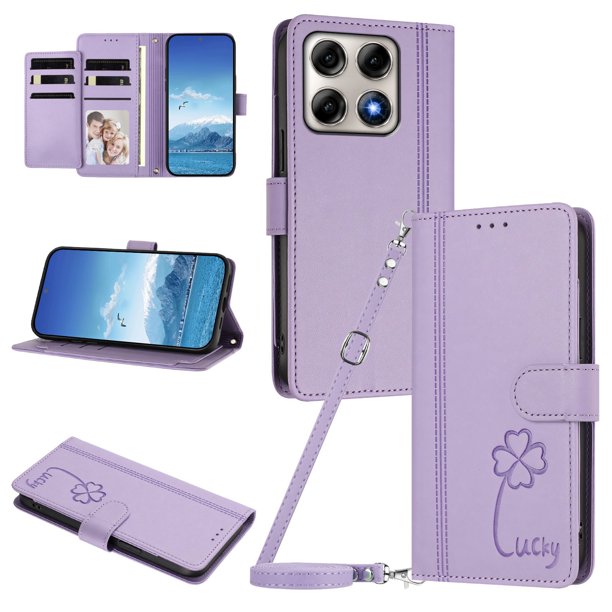 Funda Cartera Trébol para Motorola Edge 70 Pro con Ranuras Tarjetas y Carga Inalámbrica Morado claro